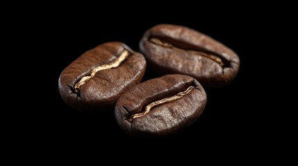 Obraz premium Three coffee beans on black