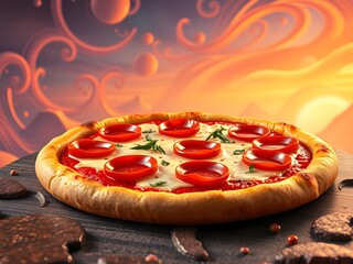 Pizza Pepperoni and Cheese on the dish and clean table.