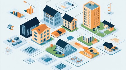Obraz premium Isometric Illustration of Smart City Real Estate Development and Management