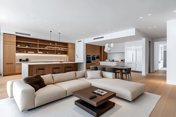 Fototapeta premium Luxurious 3D Rendering of a Modern Living Room Featuring a Stylish Sofa and Elegant Wall Frames