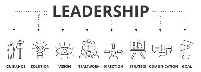 Leadership Banner vector Icon Illustration Concept for  Guidance, Solutions, Vision, Teamwork, Direction, Strategy, Communication, and Goals