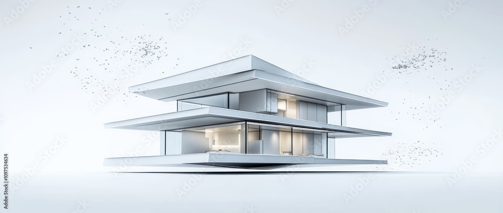 Poster a modern architectural structure with sleek lines and open spaces.