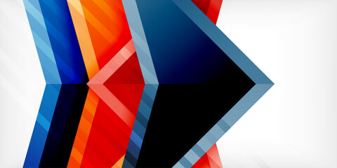 Arrows with 3d effect abstract background. Triangles on light grey backdrop