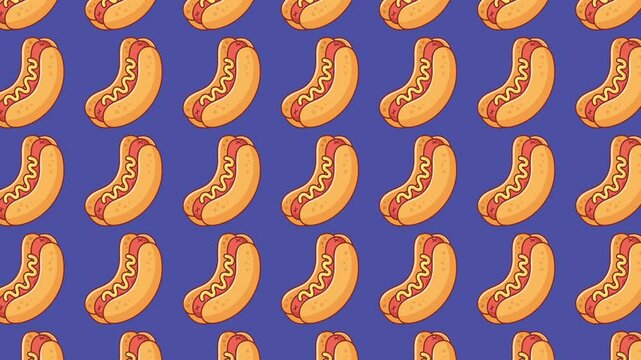 Animation Hot Dogs Vector Illustration Pattern Background. Hot Dog clip motion in a seamless repeating loop.