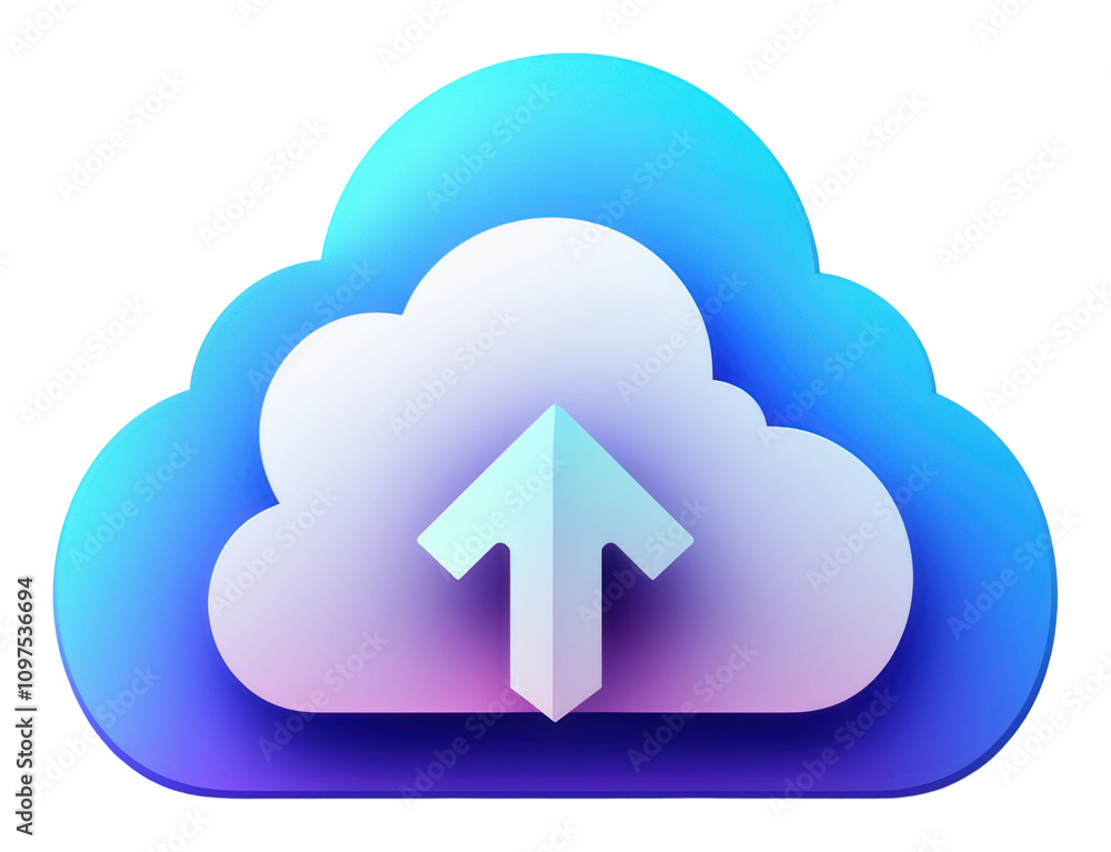 Poster cloud icon with a download arrow indicating file transfer process isolated on transparent background