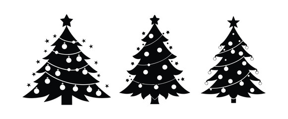 Christmas or Pine tree silhouette set collection vector illustration,white background