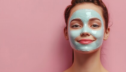 Teenage girl with bright face mask, playful expression, bedroom setting, skincare for young skin