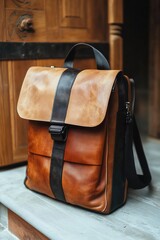 Brown and Black Bag on Table