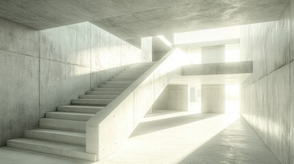 Obraz premium Modern Concrete Staircase Architecture: Sunlight Illuminating Minimalist Design