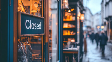 Closed boutique storefront with elegant window display, symbolizing the end of a day and the anticipation of a new beginning