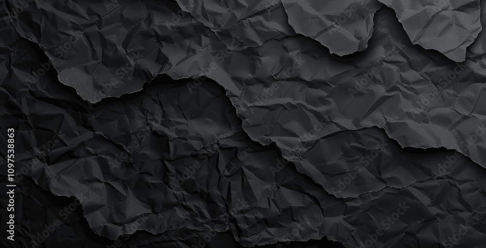 Poster black crumpled paper texture background with space for text