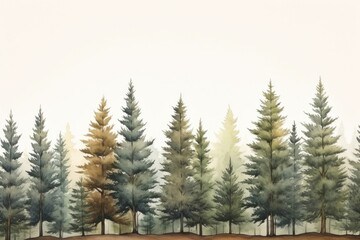Fototapeta premium Border pine trees outdoors woodland.