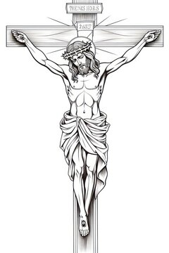 crucified jesus on cross, black and white clip art preview