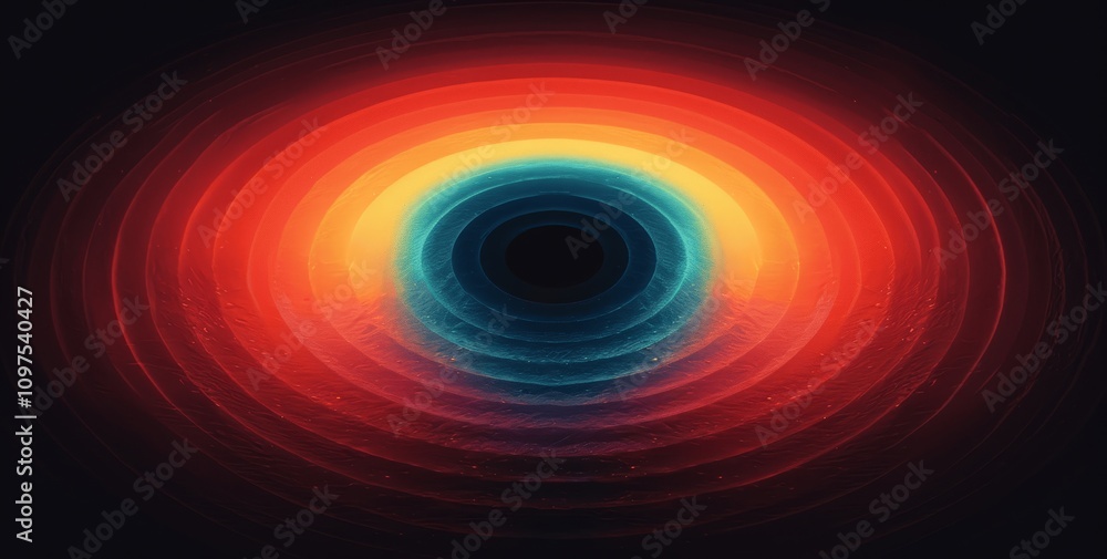 Poster psychedelic retro gradient design with vibrant circular pattern on black background