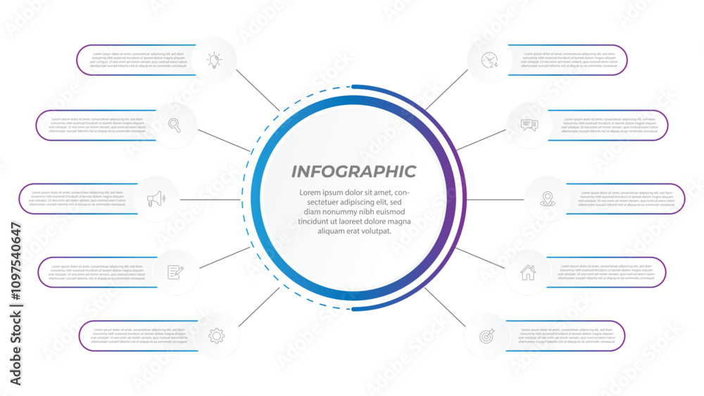 Poster vector infographic label design with circle infographic template design and 10 options or steps. can