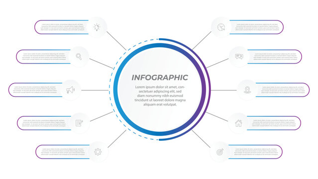 Vector infographic label design with circle infographic template design and 10 options or steps. Can be used for process diagram, presentations, workflow layout, banner, flow chart, info graph