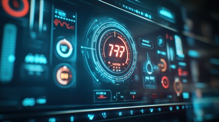 Obraz premium Futuristic dashboard interface displaying data metrics and analytics.