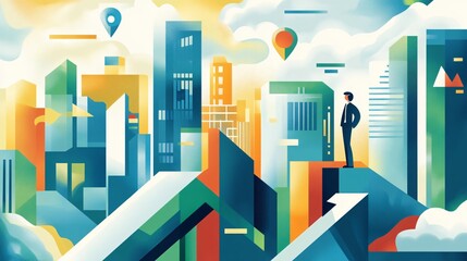 Fototapeta premium Business and economy illustration. Business strategies for a changing global economic landscape. The connection between trade, finance, and economic health.