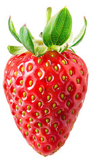 Fresh and Juicy Red Strawberry with Green Leaves, Perfect for Healthy Recipes and Culinary Creations, Isolated on White Background for Food Photography