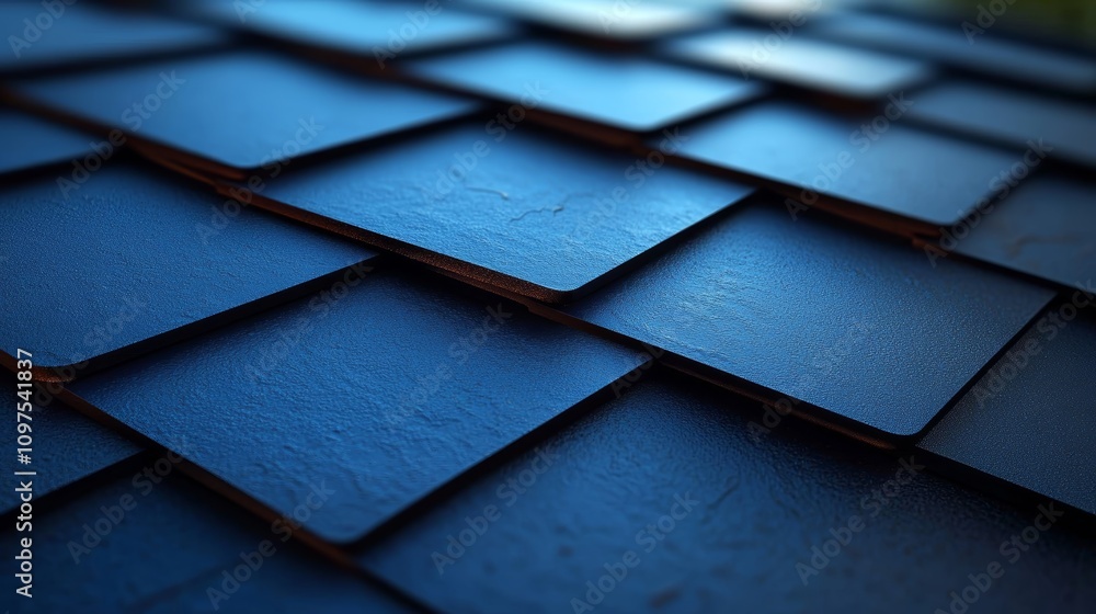 Poster close-up of textured blue shingles with overlapping roof tiles and abstract background