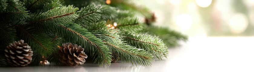 Decorating for the holidays evergreen branches and pinecones home interior festive atmosphere close-up view seasonal inspiration
