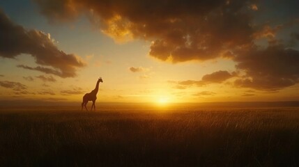 Fototapeta premium Giraffe Silhouette Against Sunset Horizon