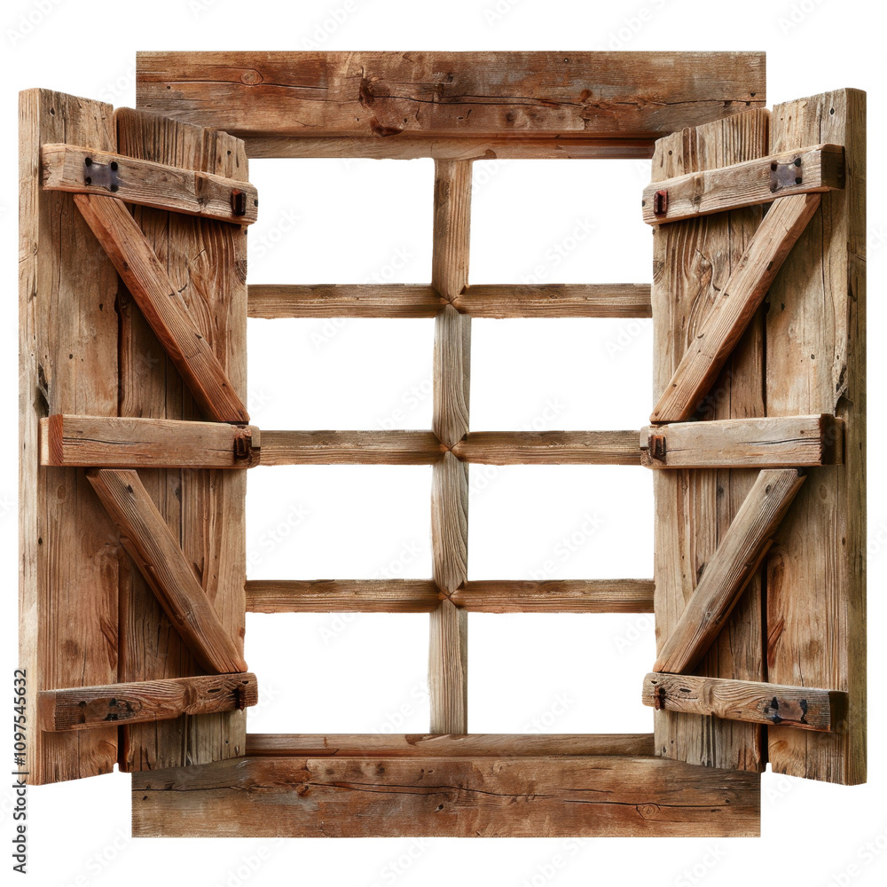 Poster rustic wooden window with open shutters and textured finish