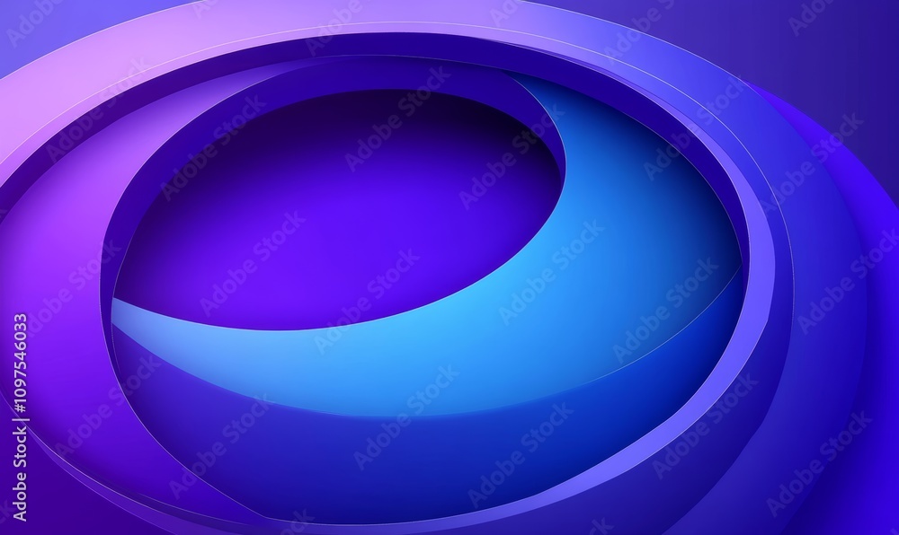 Poster abstract digital art with overlapping circular shapes in purple and blue gradient