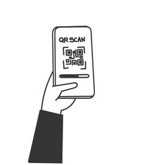 hand holding qr code smartphone in doodle drawing