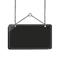 Blank rectangular sign hanging on a chain isolated on white background