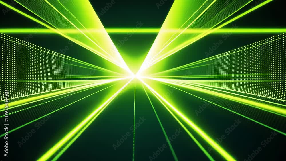 Poster dynamic green laser light patterns emanating from a central point