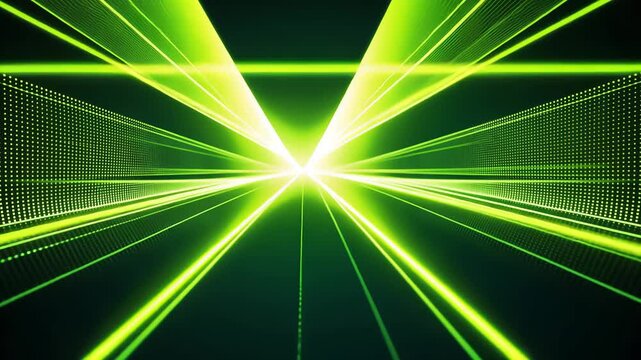 Dynamic green laser light patterns emanating from a central point