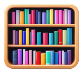 Colorful bookshelf filled with books on display isolated on transparent background