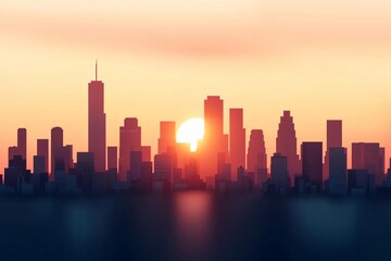 Fototapeta premium A stunning sunset casts a golden glow over a city skyline, highlighting the architectural beauty of modern structures.