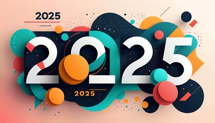 Vibrant 2025 New Year Celebration: Abstract Geometric Design with Bold Colors and Dynamic Shapes for Festive Holiday Greeting