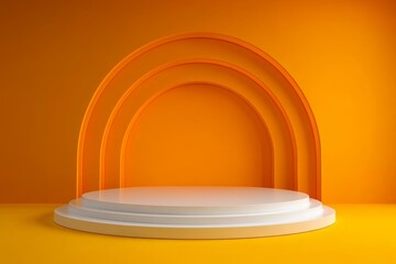Obraz premium Minimalist Stage Display with Modern Round Platforms on Bright Orange Background