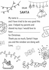 A heartwarming Christmas-themed illustration of a child's letter to Santa Claus, filled with wishes, dreams, and festive decorations. Ideal for holiday cards, posters, and educational materials, captu
