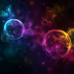 Naklejka premium Vibrant Abstract Cosmic Background with Colorful Bubbles and Ethereal Light Patterns Perfect for Imaginative Designs and Cosmic Themes