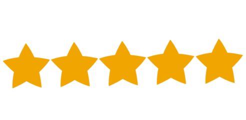 Five golden stars on transparent background