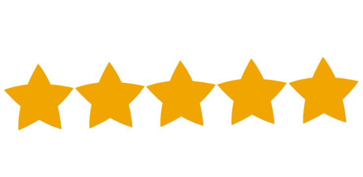 Five golden stars on transparent background