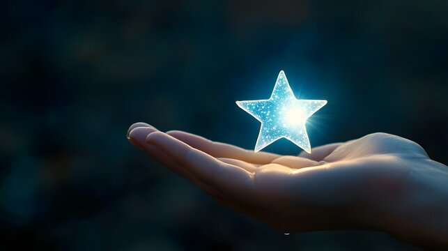 A close-up of a hand holding a glowing star symbolizing the realization of new dreams and hopes