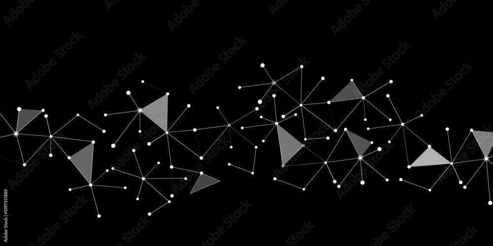 Poster Network abstract connection polygon isolated on black background. Geometric vector dots and lines chaos abstract data concept. abstract Line background , network technology and futuristic style. 