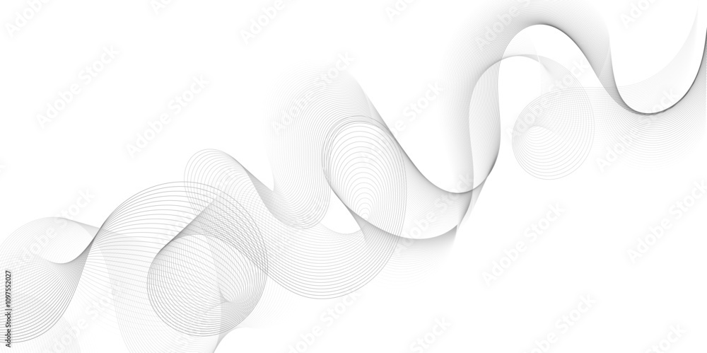 Poster Abstract wavy technology curve lines on transparent background. Wave with lines created using blend tool. Curved wavy line, smooth stripe, abstract wave line use for brochure, banner, template bg.	