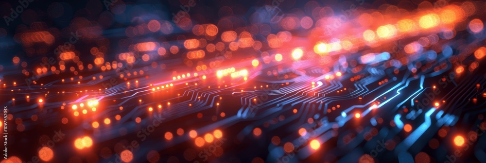 Poster abstract digital background with glowing lights and circuit board elements for technology and futuri