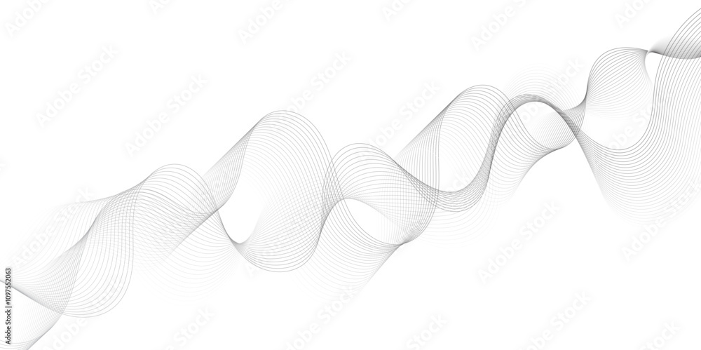 Poster Abstract wavy technology curve lines on transparent background. Wave with lines created using blend tool. Curved wavy line, smooth stripe, abstract wave line use for brochure, banner, template bg.	