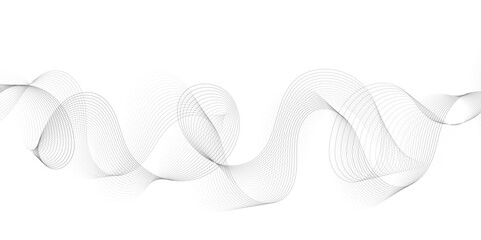 Abstract grey, white smooth element swoosh speed wave modern stream background. Wave with lines created using blend tool. Abstract frequency sound wave lines and twisted curve lines background.	
