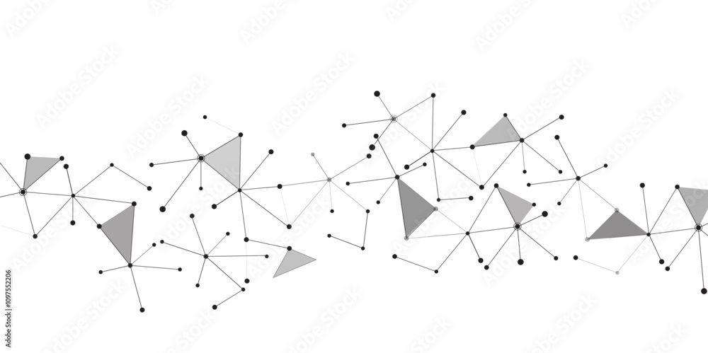 Poster Abstract geometric background with connecting dots and lines with low poly triangle shapes. Polygonal Mesh Background Vector design digital technology concept Global network connection data structure.