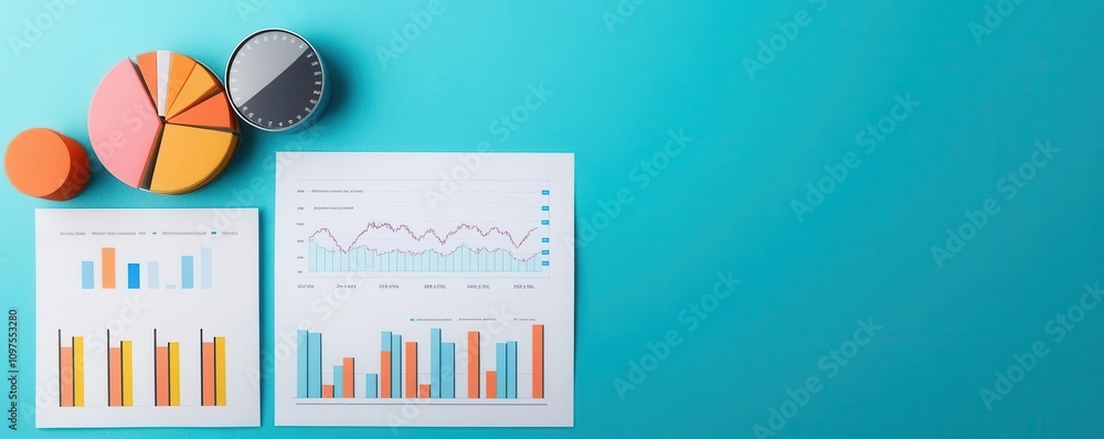Aufkleber a collection of colorful charts and graphs on a blue background, illustrating data analysis and visu