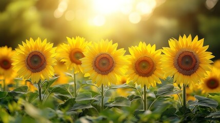 Obraz premium Golden Sunflowers at Sunset: A Field of Joy