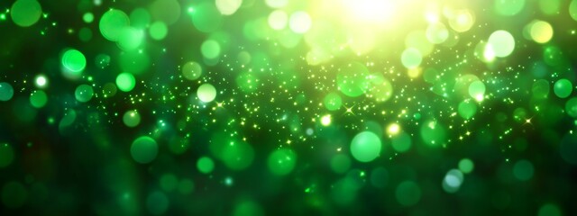 Green Bokeh Lights Abstract Background for Christmas and New Year Festive Celebrations with Glowing Orbs